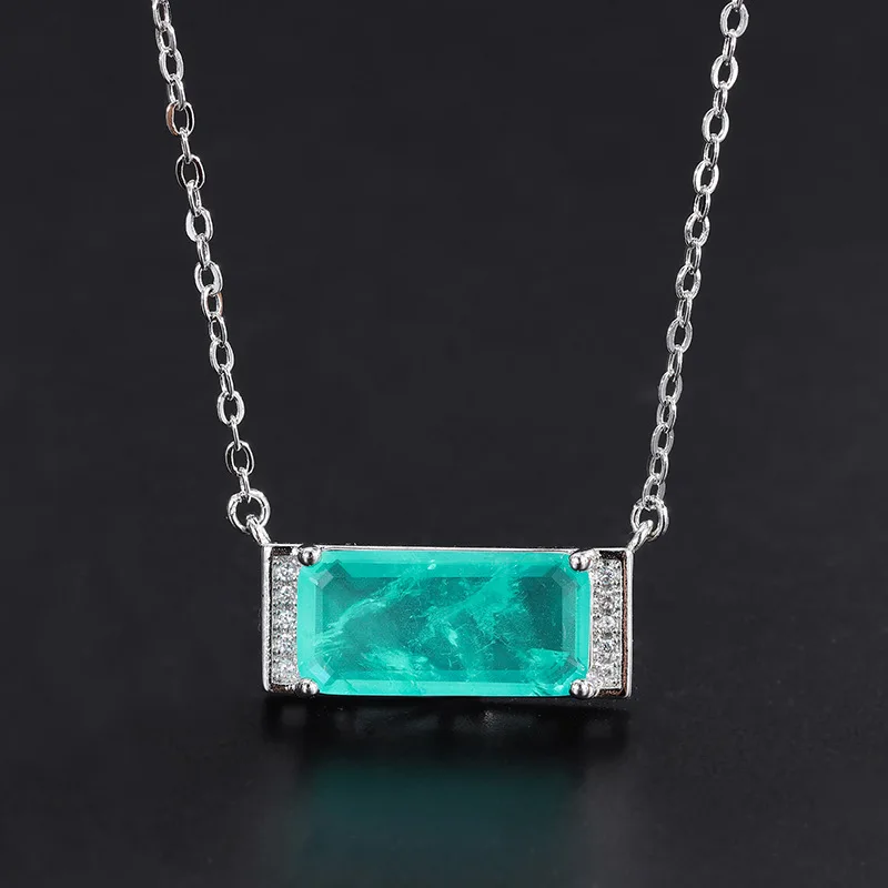 2022 New Paraba Emerald Gemstone Rectangle Pendant Necklace Boucle Doreille Luxe Set Chains for Women Jewelry Vintage Wedding