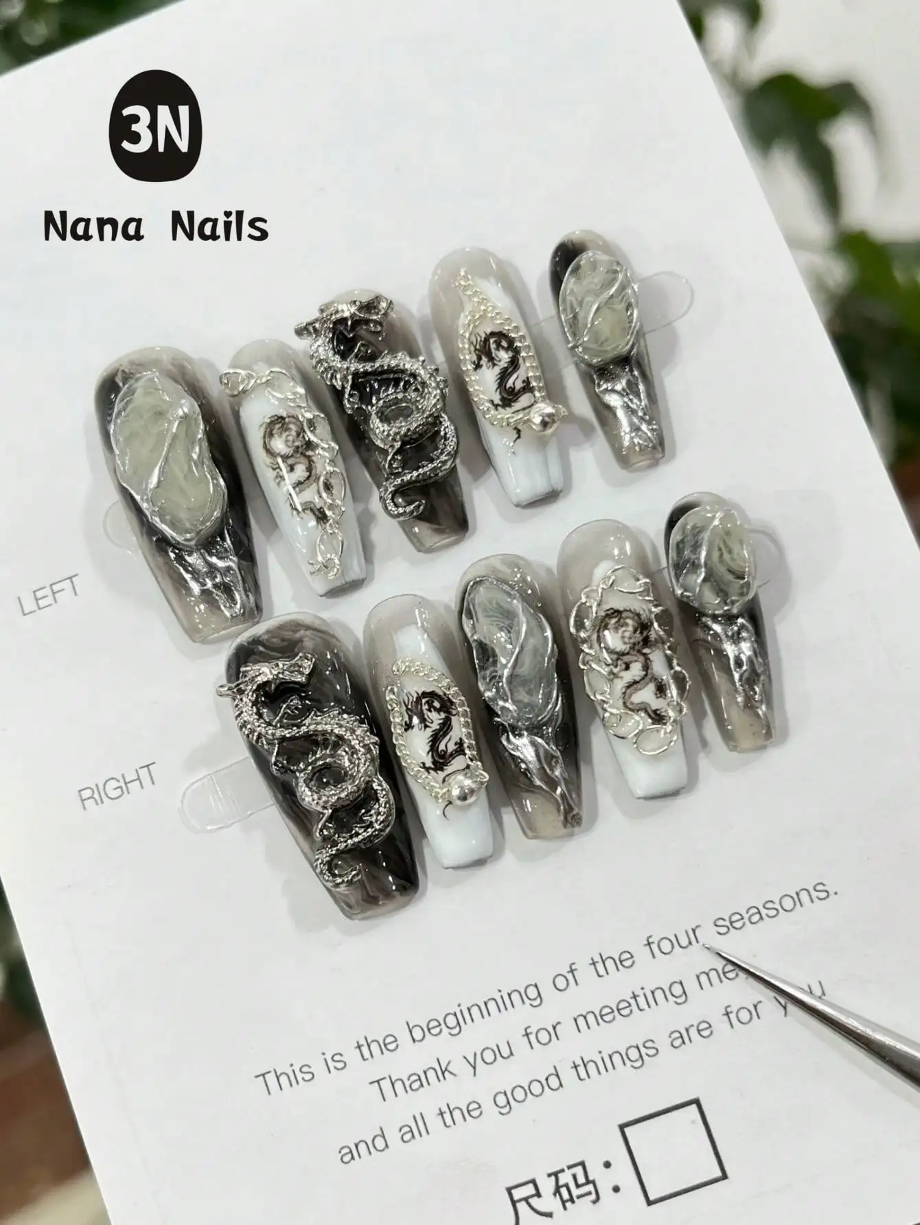 

1Pc/10Pcs Pure Handmade Light Luxury Dragon Wearable Nail Stickers Dragon High-End Wearable Nail Long Detachable Black Series Nail Art Light Luxury Press On Nails Nail Supplies Nails Handmade Press On Nails