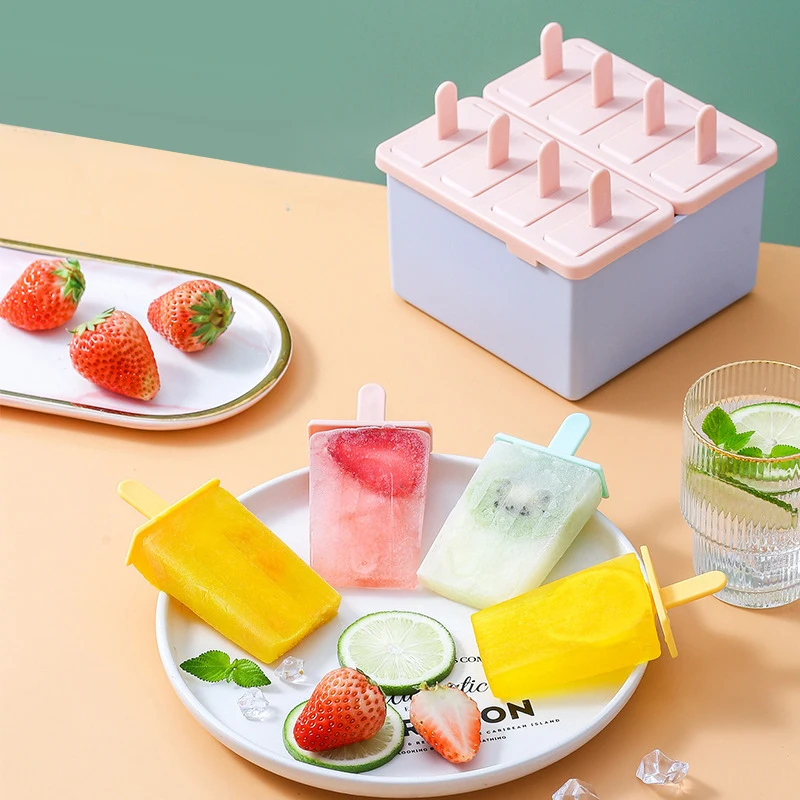 4/8Grids Popsicle/Sorbet Mold Food Grade Household Popsicle Making Frozen Ice Box With Lid Homemade Ice Cream Tools Home Party