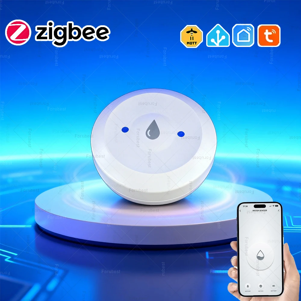 Zigbee 3.0 Water Leak Sensor Flood Detector App Monitor Water Leakage Sensor for Kitchen/Bathroom Need Gateway Support Z2MQTT