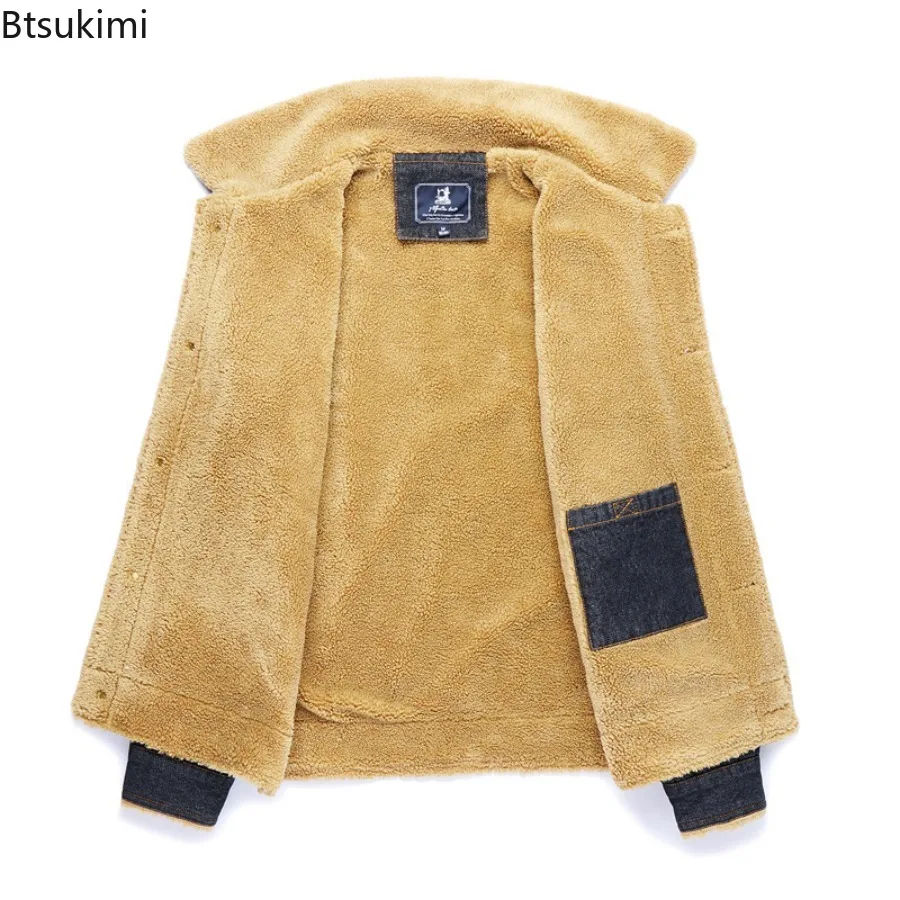 Winter New Denim Jacket Men's Lapel with Thick Fleece Denim Padded Jacke Loose Plus Plus Plus Size Trendy Workwear Jacketcoat