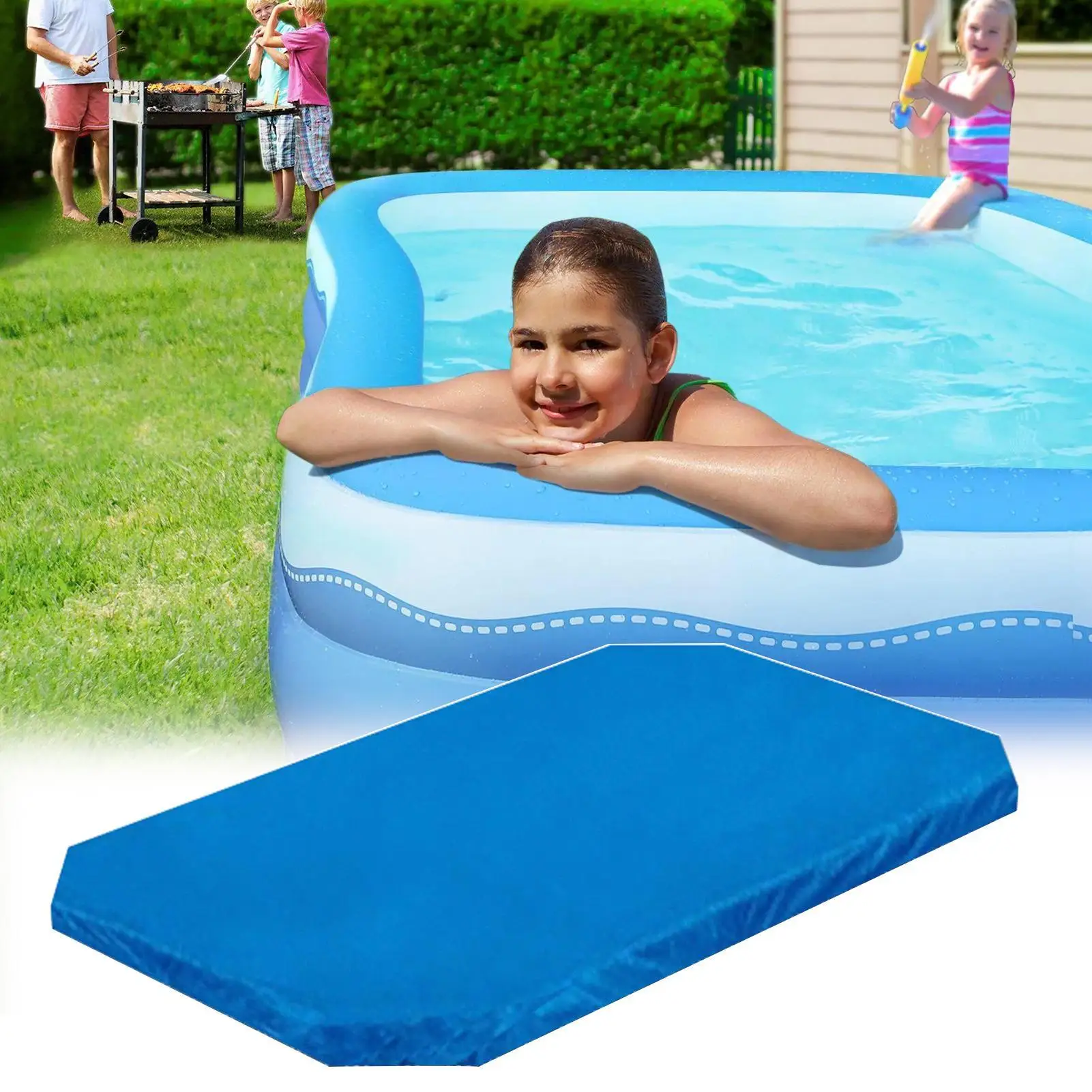 UV Resistant Inflatable Pool Cover Rectangle, Tear Resistant Waterproof Dustproof Pool Protector, Reusable Outdoor Pool Cover
