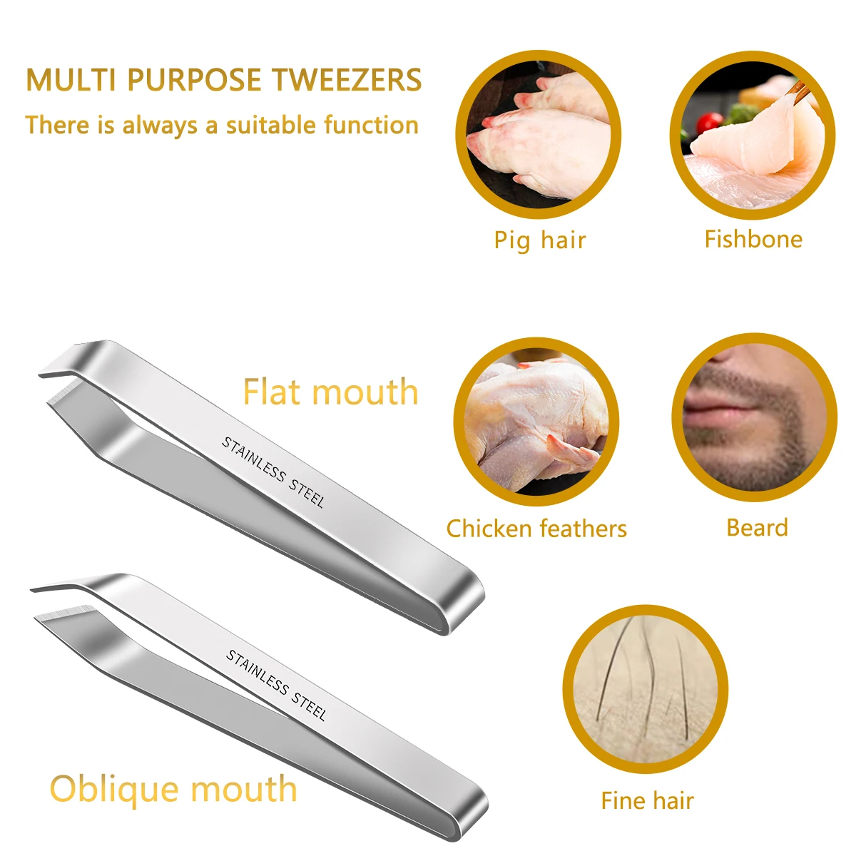 Stainless Steel Multi-Purpose Kitchen Tweezer - Garlic Peeler & Poultry Hair Remover Tool for Chicken, Duck, Pig (Easy Clean)