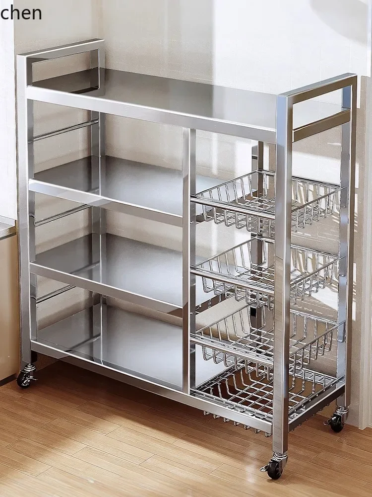 HT   stainless steel kitchen rack vegetable basket floor-to-ceiling multi-functional microwave oven pot storage rack