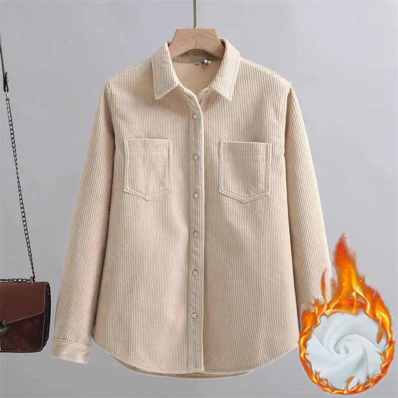 

Утепленная женская вельветовая куртка-жакет свободного кроя для осени и зимы, новая модель, универсальная теплая базовая верхняя одежда