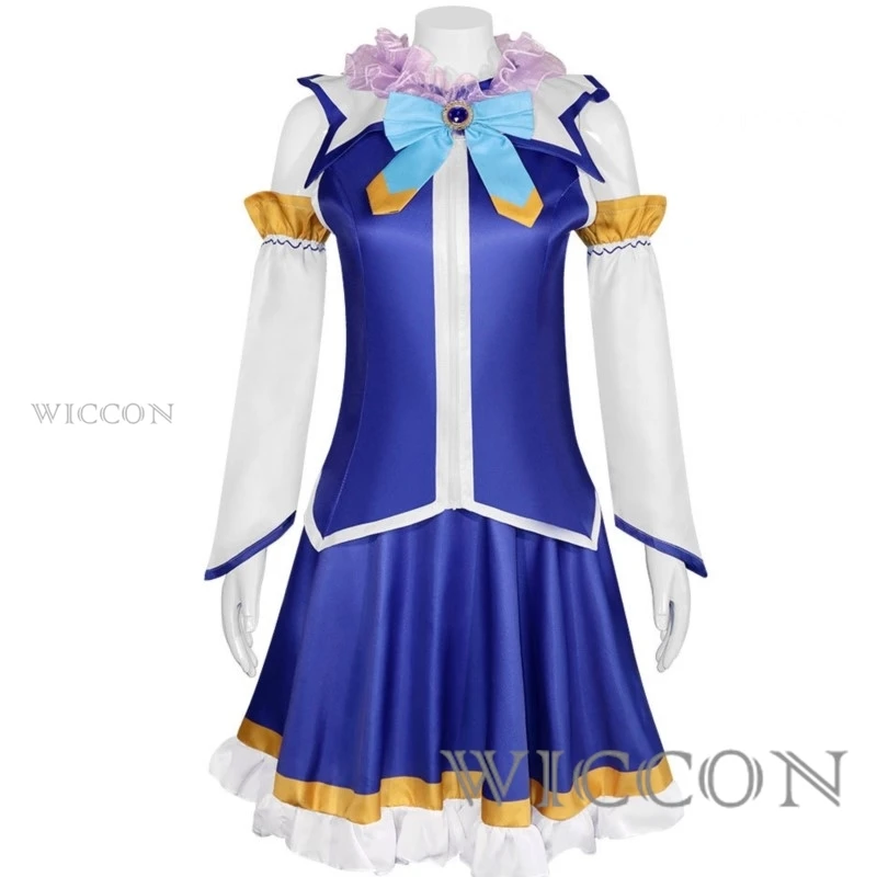 Anmine Konoosuba Aqua Cosplay Tops Dress With Wig Uniform Outfit Anime Cute Cosplay Costumes Blue Gradient Color Wig