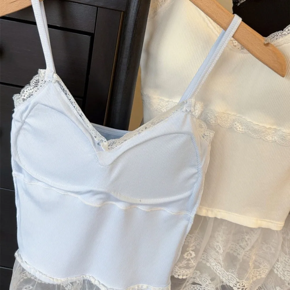 

Soft with Chest Cushion Lace Camisole Transparent Lace Sleeveless Lace Corset Streetwear Tanks Crop Tops Spring Summer