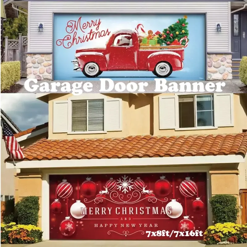 DD 7x16ft No.15-28 Large Garage Door Christmas Banner Candy Merry Christmas Garage Door Banner Garage Poster Banner for New Year