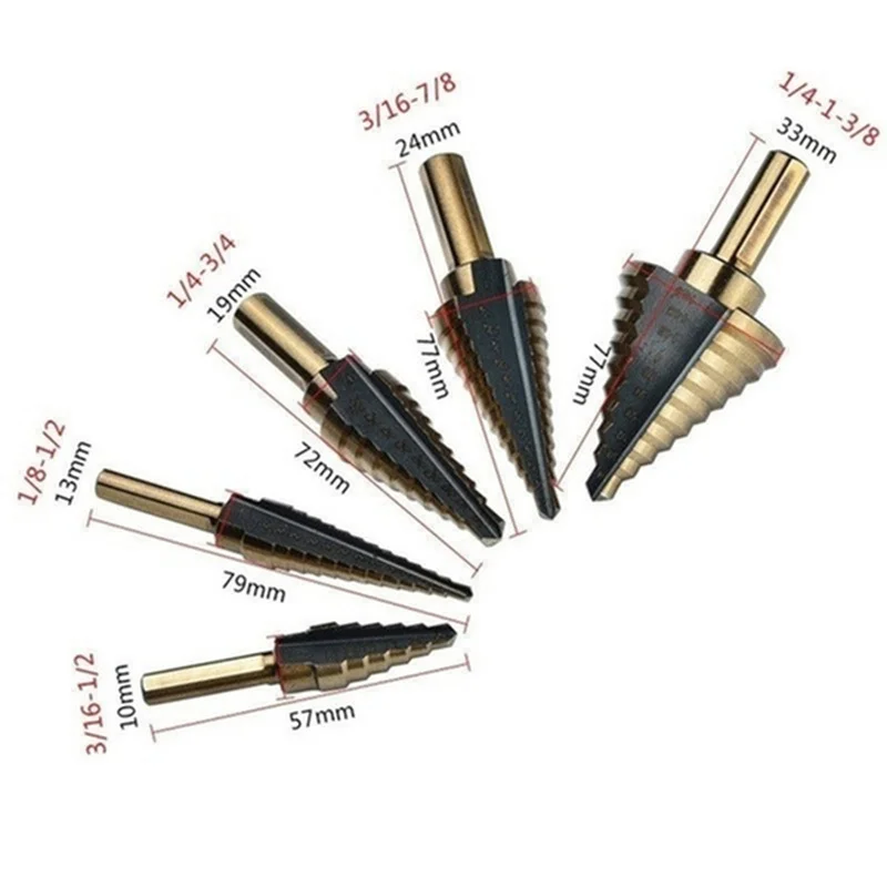 Step Drill Bit Opening Tool 5 Pieces Aluminum Box Pack High Speed ​​Steel Metal Pagoda Reaming Center Drill Bits