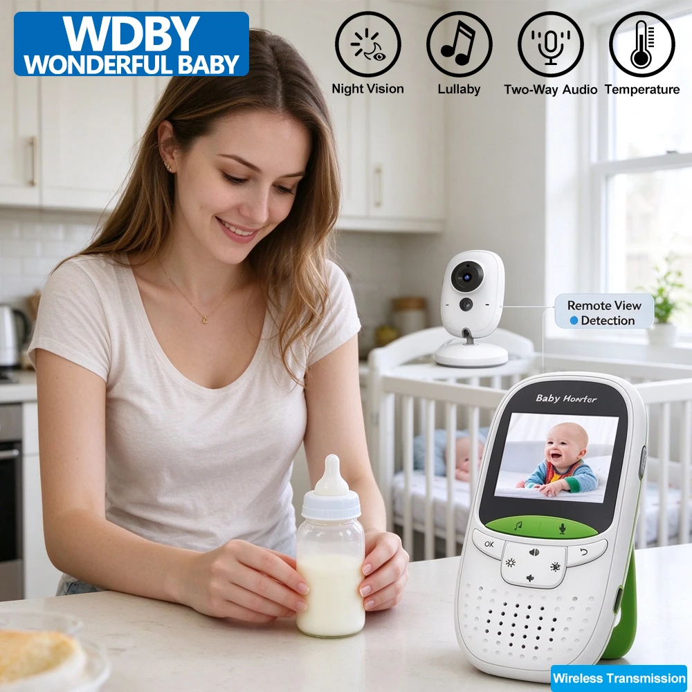 VB602 Baby Security Monitor Two-Way Intercom VOX Wake-up IR Night Vision Temperature Check Built-in Lullabies Home Baby Care Cam