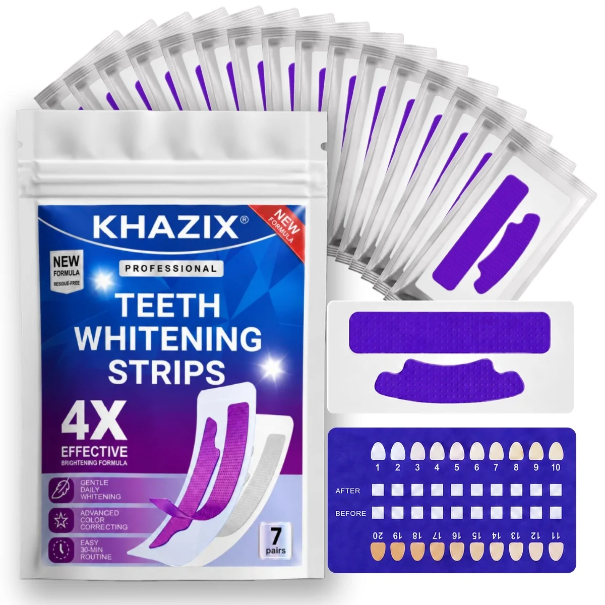 1/7 pairs Teeth Whitening Strips for Whiter-Looking Smile, Flexible Tooth Strips Easy to Apply for Daily Cosmetic Care