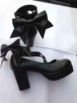 لعبة ماجيك مادوكا تأثيري أحذية مخصصة لوليتا زي الدعائم القوس عقدة الصنادل بولي Leather الجلود عالية الكعب الأميرة أحذية للنساء الفتيات