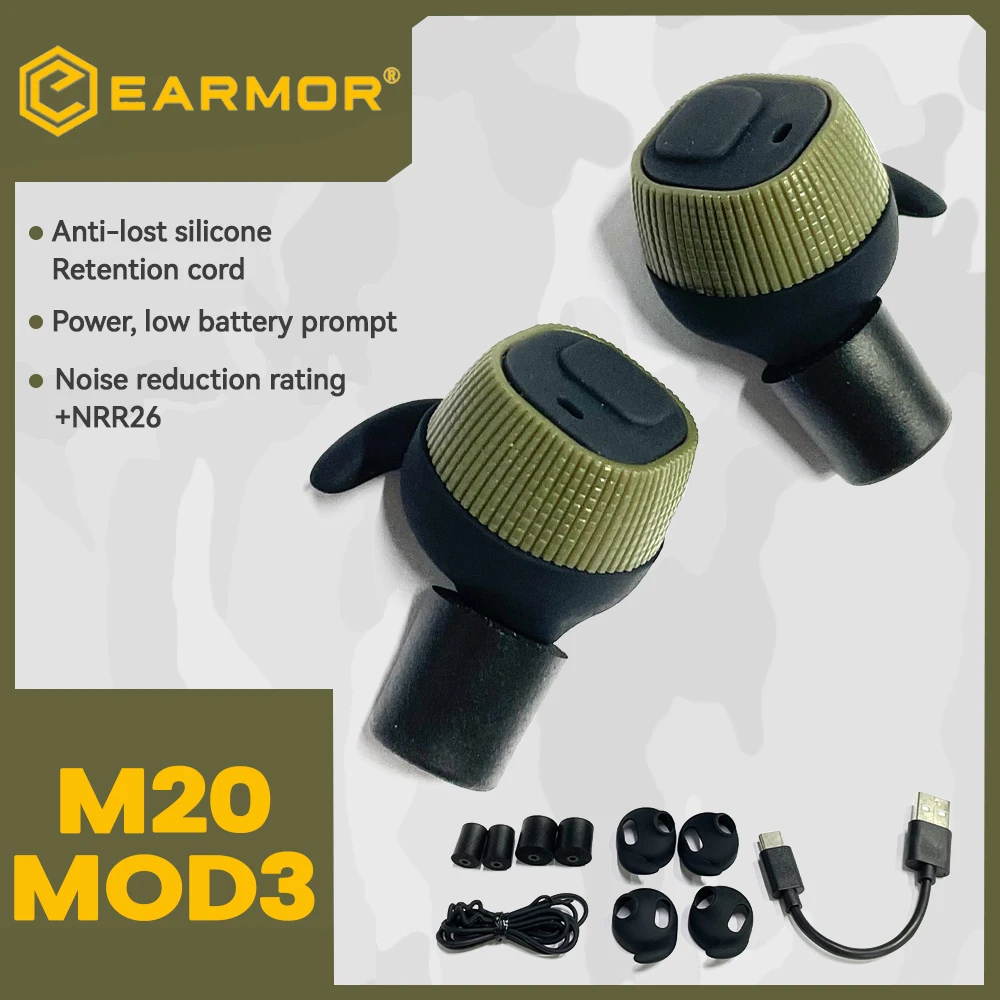 EARMOR Electronic Earplugs M20 Tactical Earplugs Active Shooter Earmuffs Electronic Hearing Protectors Tactical Accessories