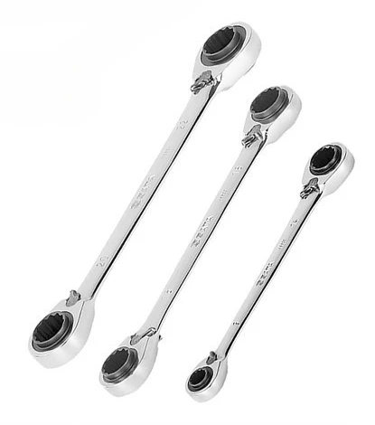 

4-in-1 fully polished double-headed plum blossom quick wrench, industrial-grade auto repair ratchet board