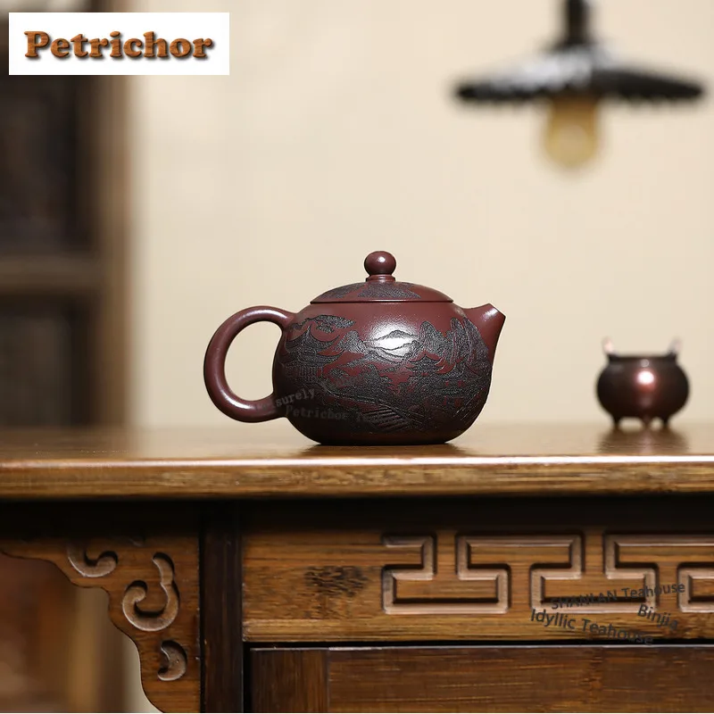 310ml Authentic Yixing Purple Clay Teapots Handmade Xishi Pot Raw Ore Purple Mud Tea Making Kettle With Filter Zisha Tea Set