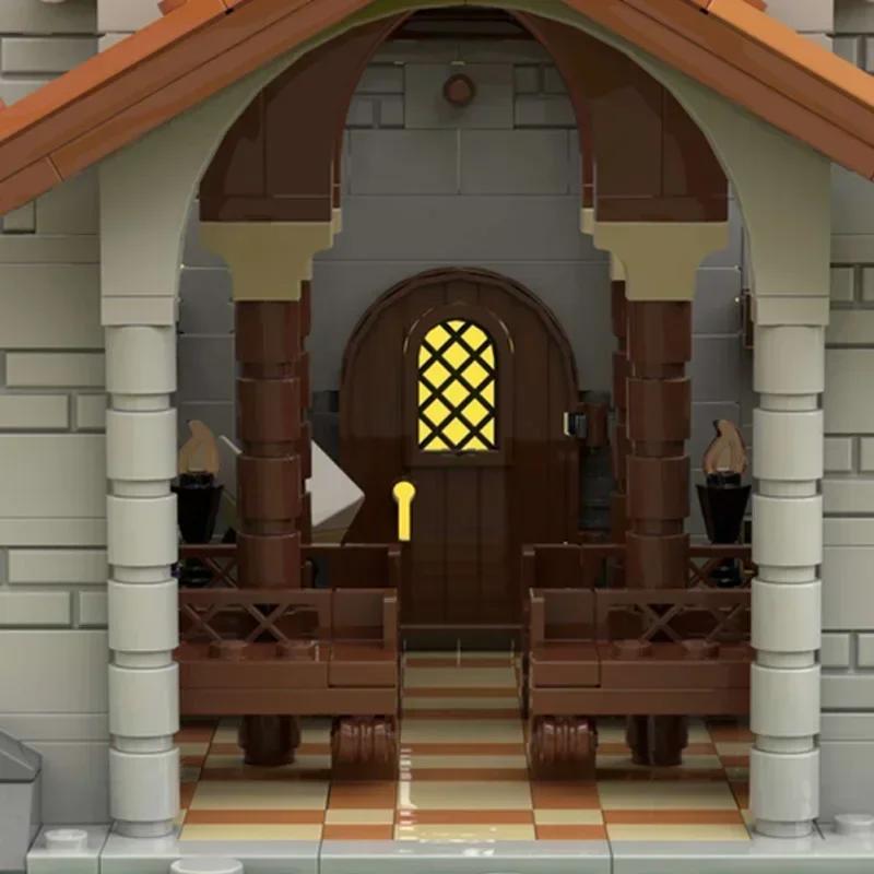 Moc อาคารอิฐทหาร Fortress รุ่น Lion Knights' Church เทคโนโลยี Modular Blocks ของขวัญของเล่นคริสต์มาส DIY ชุดประกอบ