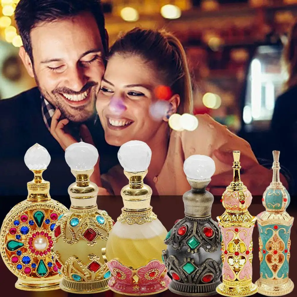 15ml Vintage Antique Refillable Glass Perfume Bottles Case Box Essential Oil Cosmetic Container for Elegant Woman Wedding Gift