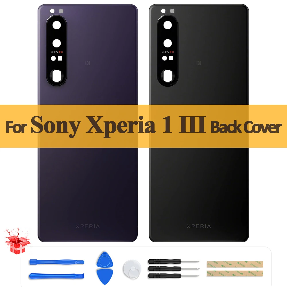 100% Original Back Glass For Sony Xperia 1 III Battery Back Cover Glass Housing Rear Door Case Parts + Camera Lens Adhesive Glue