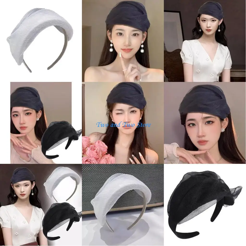 

HX6F Half Yarn Hat Hairband Halloween Bride Taking Photo French Headband