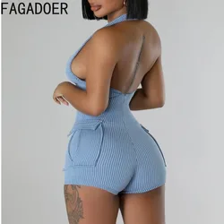 FAGADOER-mono ajustado con espalda descubierta para mujer, peto Sexy con cuello en V y bolsillos laterales, elástico, a la moda