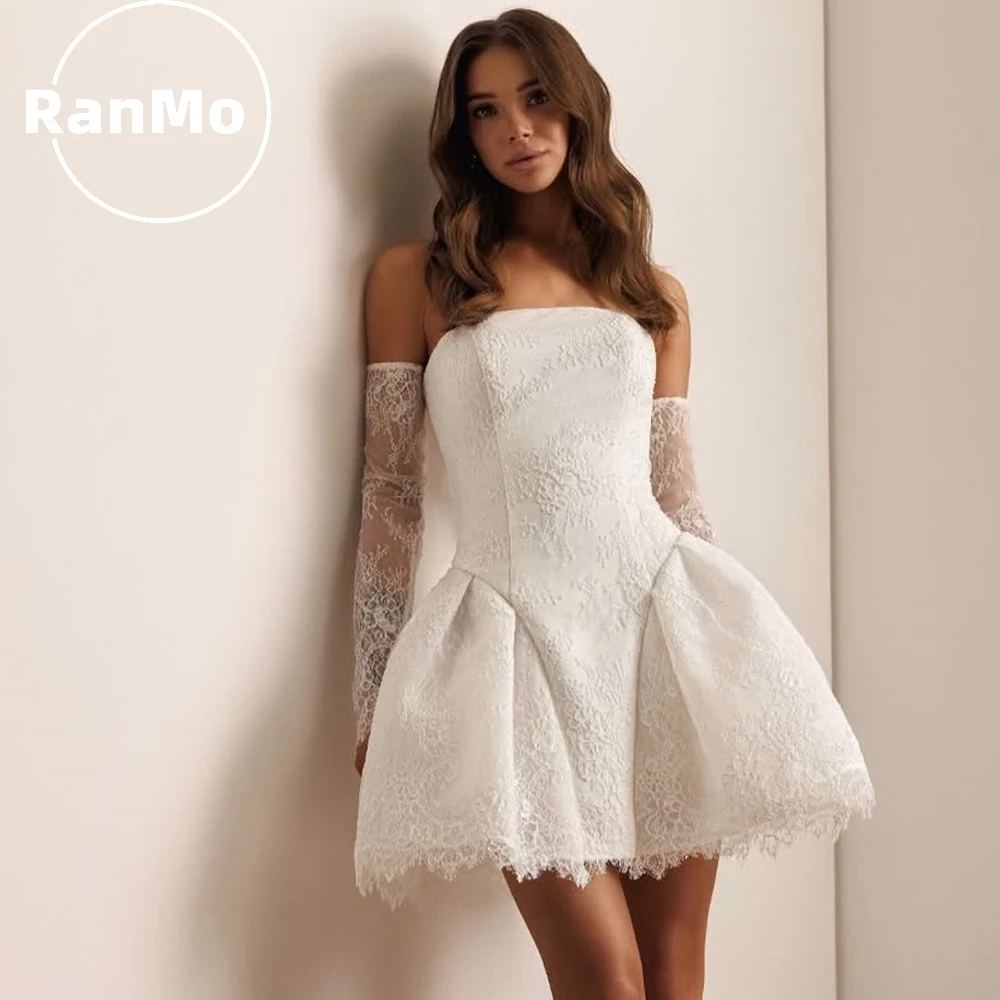 

Ranmo Elegant Lace Wedding Dresses 2026 Strapless Bride Short Party Dress Plus Size vestidos de novia Reception Gown Customized