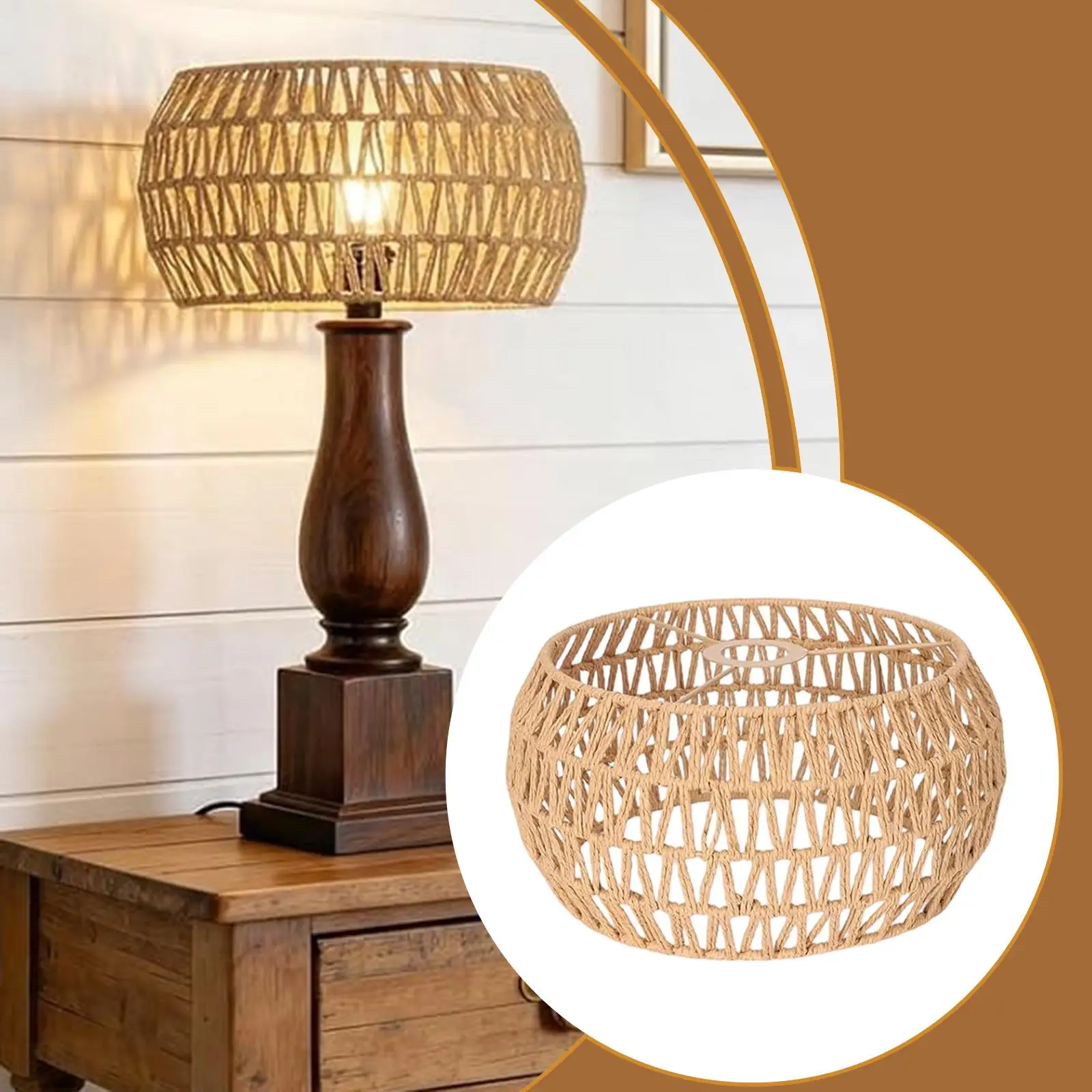 

Woven Rope Lampshade Handmade Floor Lamp Cover, Hanging Light Fixtures Shade NightStand Lamp Cover for Home Hallway