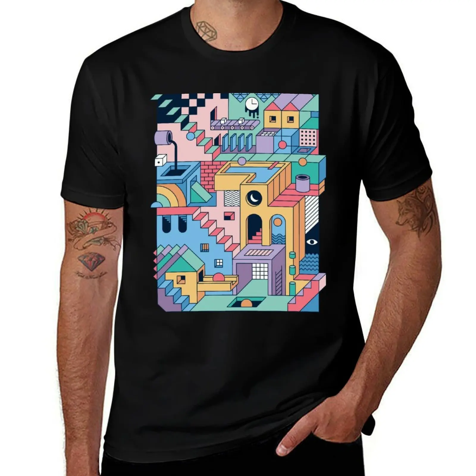 

80's Escher T-Shirt summer shirt summer 2025 football t shirt mens cotton t shirts