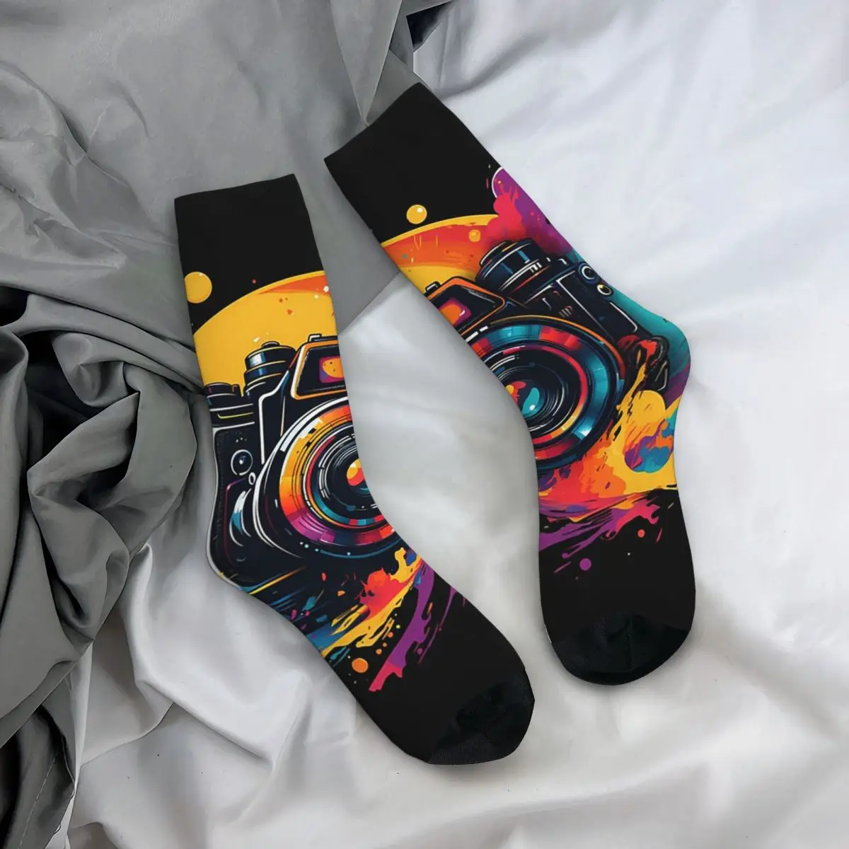 

Носки на все сезоны в стиле поп-граффити с ретро-принтом камеры, длинные носки в стиле Харадзюку для мужчин и женщин, подарки на День святого Валентина