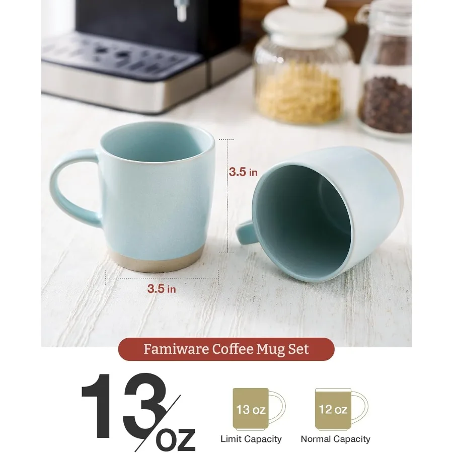 مجموعة من 6 أكواب قهوة من السيراميك باللون الأزرق الفاتح سعة 13 أونصة مع مقبض لشاي القهوة وحليب الكاكاو وتصميم درب التبانة مثالي للمشروبات الصباحية