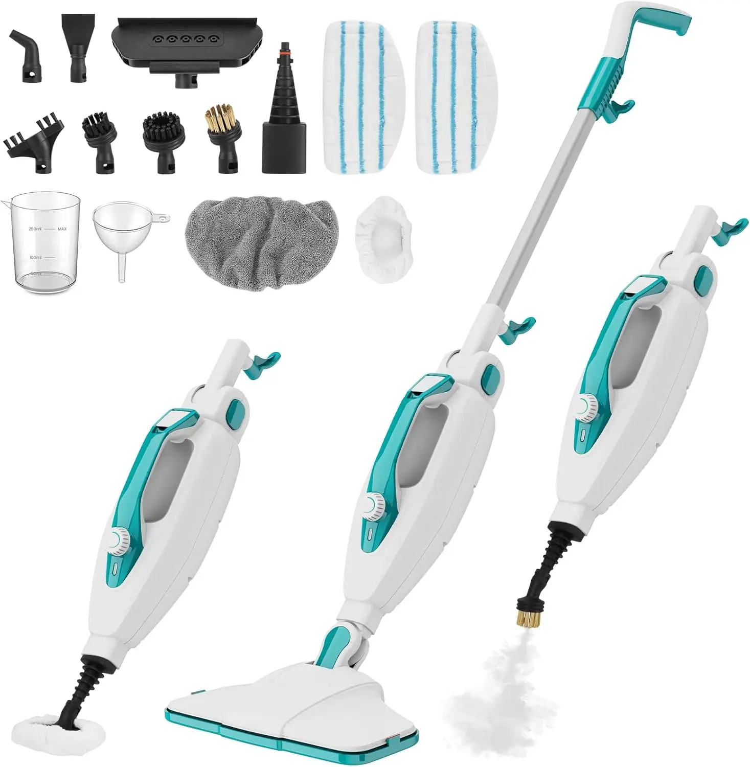 

10-in-1 Steam Mop 1550W Detachable Handheld Cleaner 350ML Tank for Floor Tile Carpet Windows