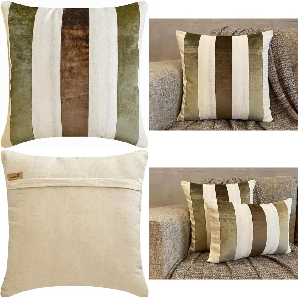 

Velvet Striped Linen Outdoor Cushion Covers, Brown, Pack of 2, 22x22 Inches (55x55 cm) for Furniture