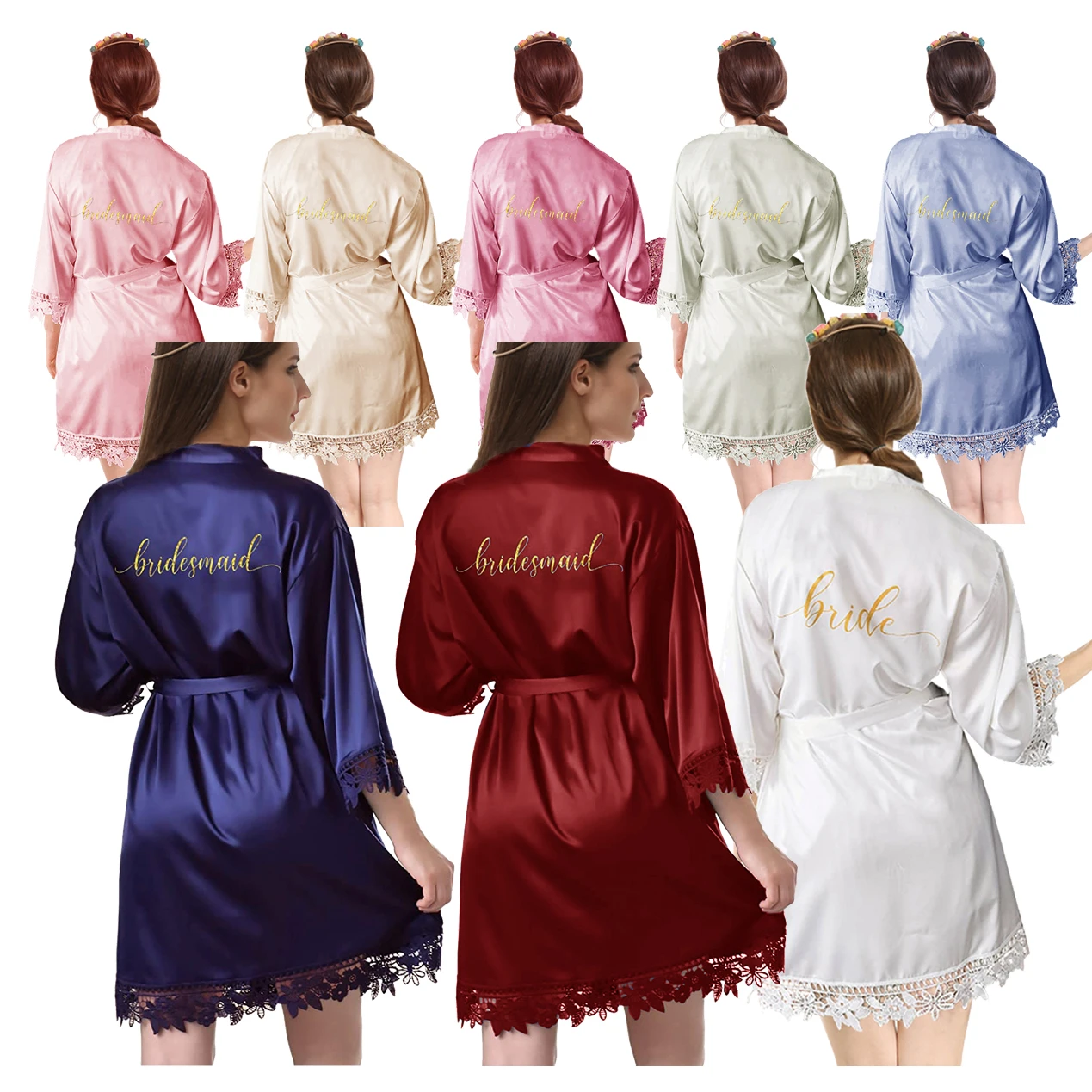 

Bridesmaid Satin woman Lace Bride silk wedding bridal Lace Robe A9007YJ