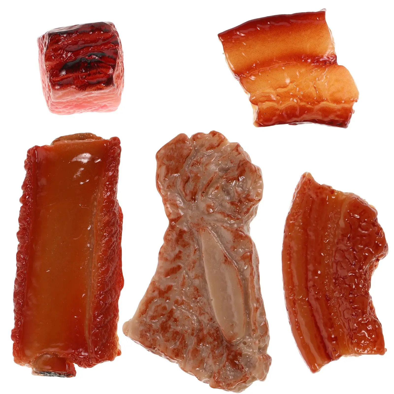 

5 Pcs Meat naments Realistic Braised Pvc Ribs Model Pork Decorations Food Models Resin Safe Kids Adults Likable