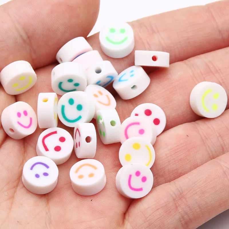 BaoQian 20/50pcs 10mm Polymer Clay Beads Mix Smile Face Beads Clay Spacer Beads For Jewelry Making Diy Handmade Accessories