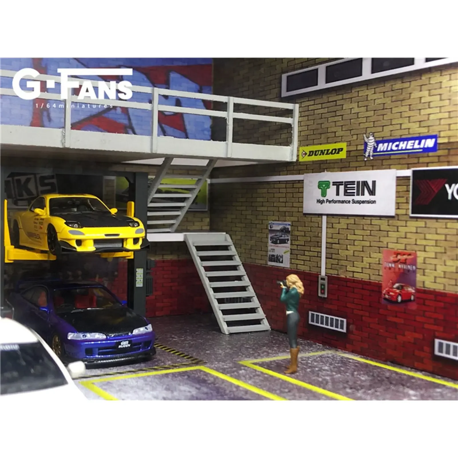 New Diorama 1/64 LED Lighting Double-Deck Model Car Garage Collection Display car model display