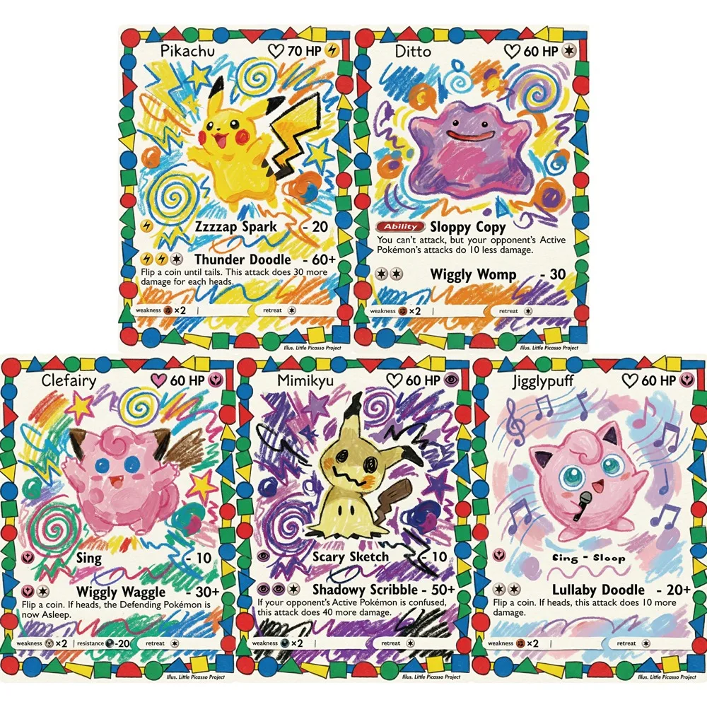 5-cartas-pokemon-para-criancas-estilo-abstrato-ditto-clefairy-jigglypuff-mimikyu-cartas-de-jogo-ptcg-cartas-de-colecao-presente-pokemon