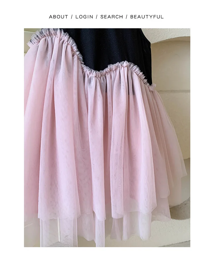 Girls Casual Dresses Color Contrast Patchwork Mesh Princess Dress Toddler Girl Clothes Party Dress Kids Girl Princess Dresses