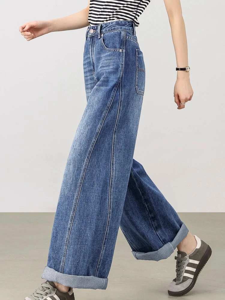SENTUBILA Women's Baggy Jean Autumn 2025 New Skinny Versatile Denim Commuter High Waist Loose Wide Leg Washed Pants W53ND2043