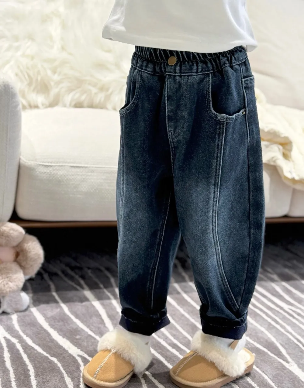 Classic style kids jeans Boys and girls carrot pants Warm denim jeans with added fleece pants baby trousers