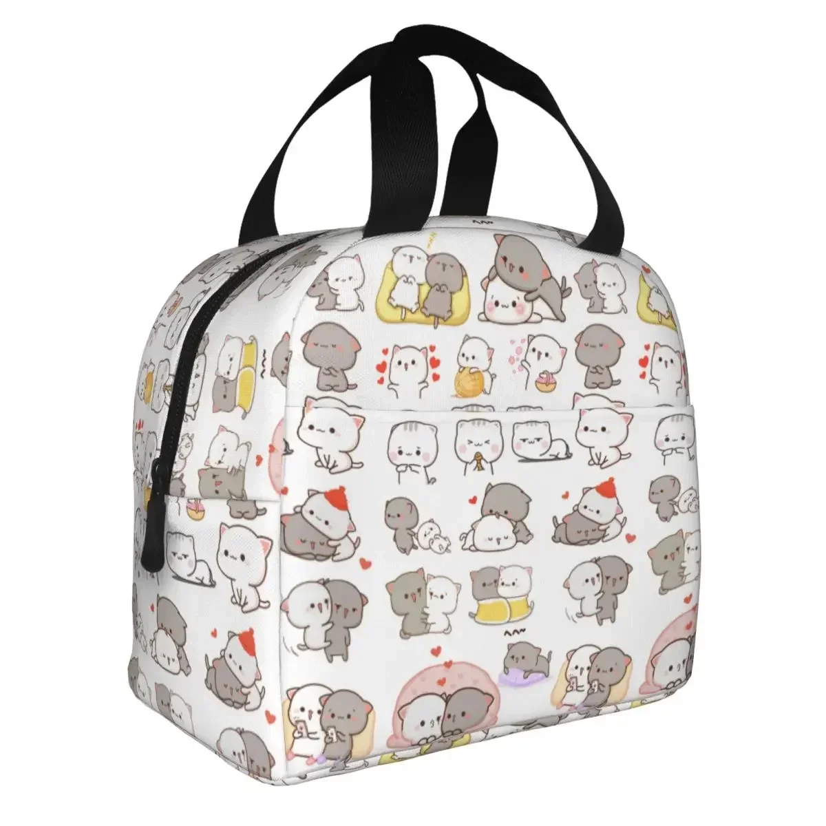 Cute Peach And Goma Insulated Lunch Bag Thermal Bag Lunch Container Cartoon Mochi Cat Large Tote Lunch Box School Travel