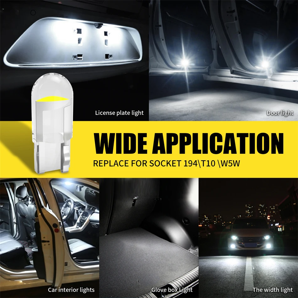 AILEO T10 168 194 192 LED W5W luci Canbus Glass COB 6000k lettura Dome Marker Wedge targa lampadina DC 12V bianco blu