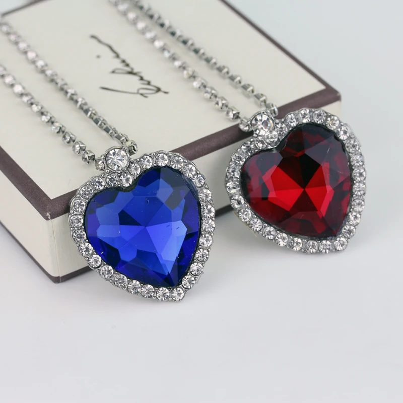 Movie TITANIC Heart Of the Ocean Necklace Love Forever Blue Red Crystal Pendants Necklace Women Wedding Jewelry Gift