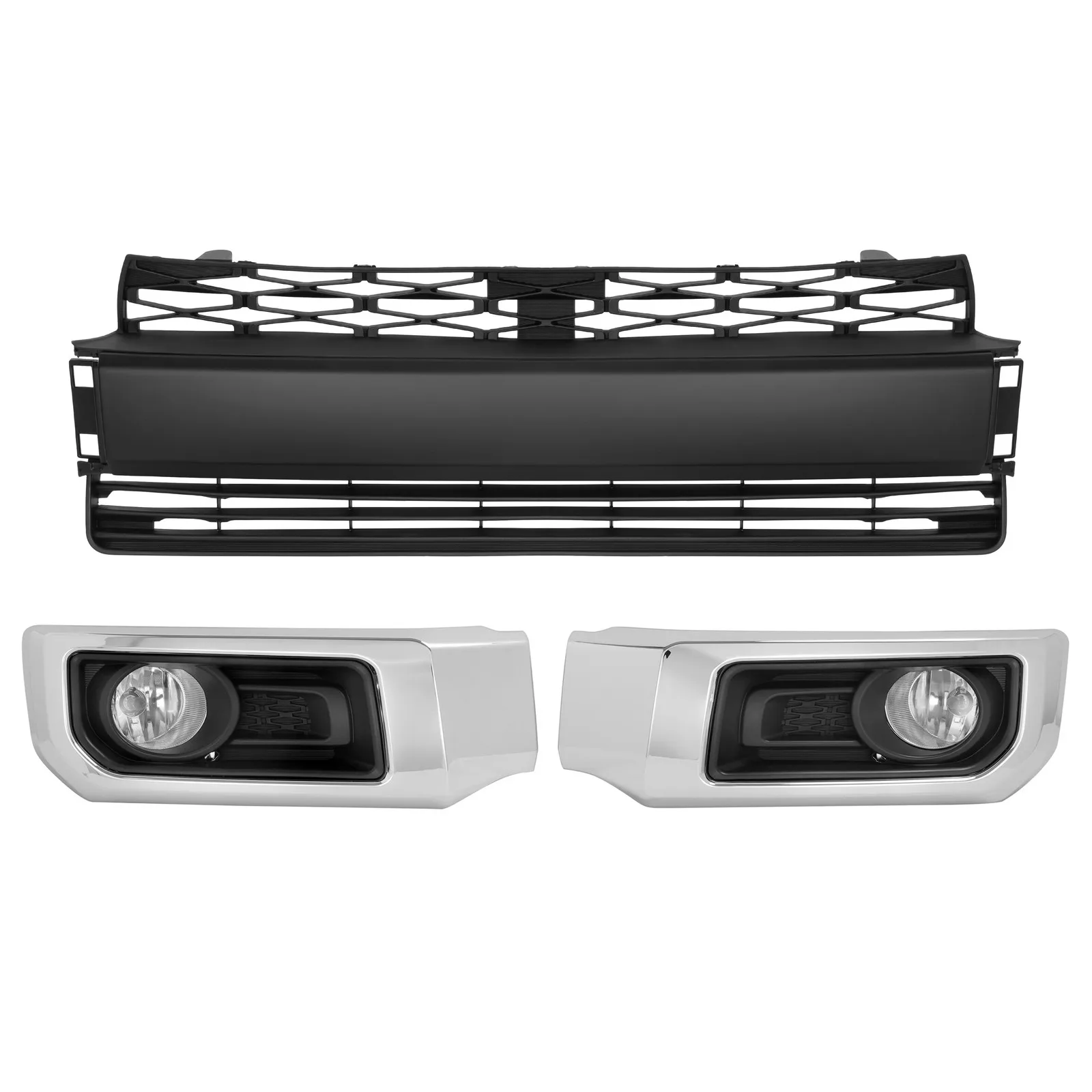 

For 2014-2020 Toyota 4Runner Limited Front Bumper Lower Grille + Fog Lights Set