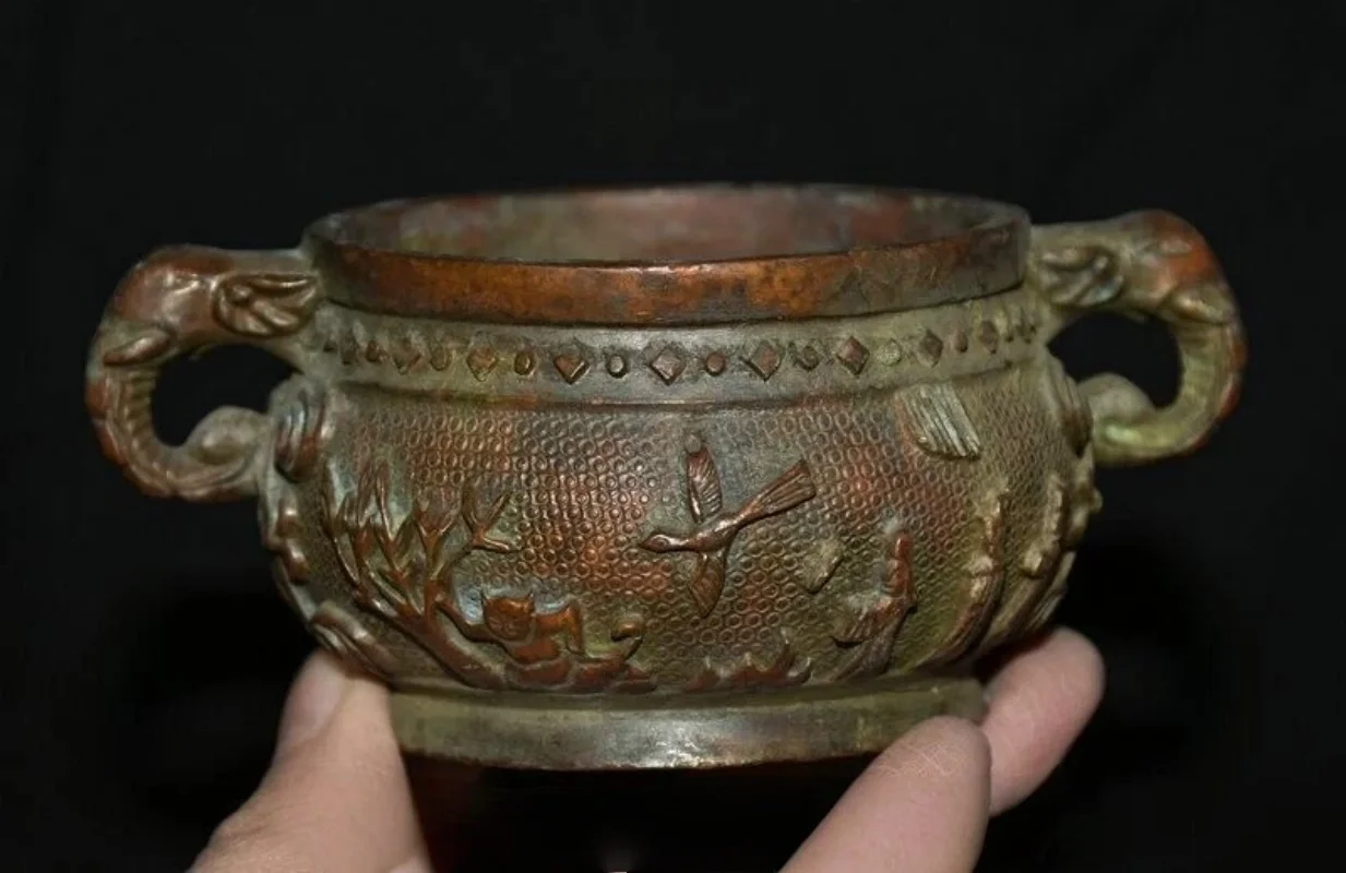 

4.2 " Yongle Marked China Bronze Dynasty Elephant Ear Incense burner Censer