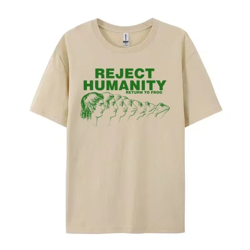 Reject Humanity Graphic Tees Hippie Retro Weirdcore Cool Women Tshirt Funny Meme Frog T-Shirts Evoloution Shirt Unisex Humor Top