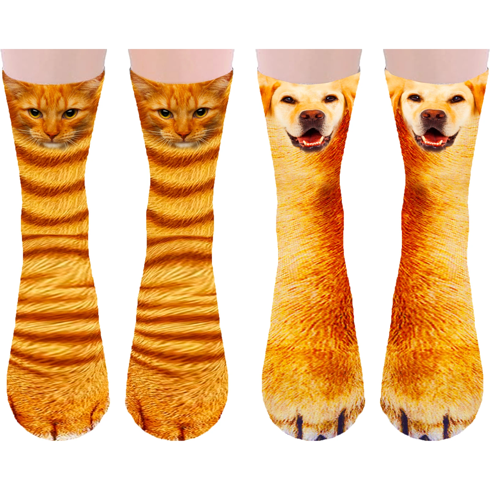 

2 Pair Cat Dog Funny Animal Paw Socks Crazy Novelty,Claw Socks Christmas Stocking Stuffers 3D Newest Cat Dog Orange Paw Socks