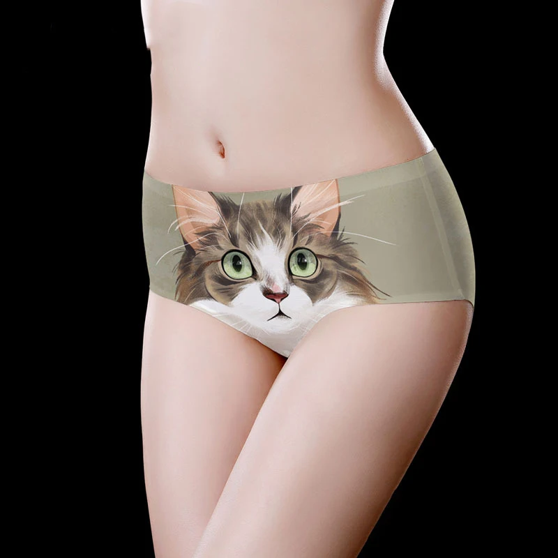 High-quality Panties Women Seamless Lingerie Tight Hip-lifting Briefs Breathable Intimates Cute Cat Print Young Girls Underwear