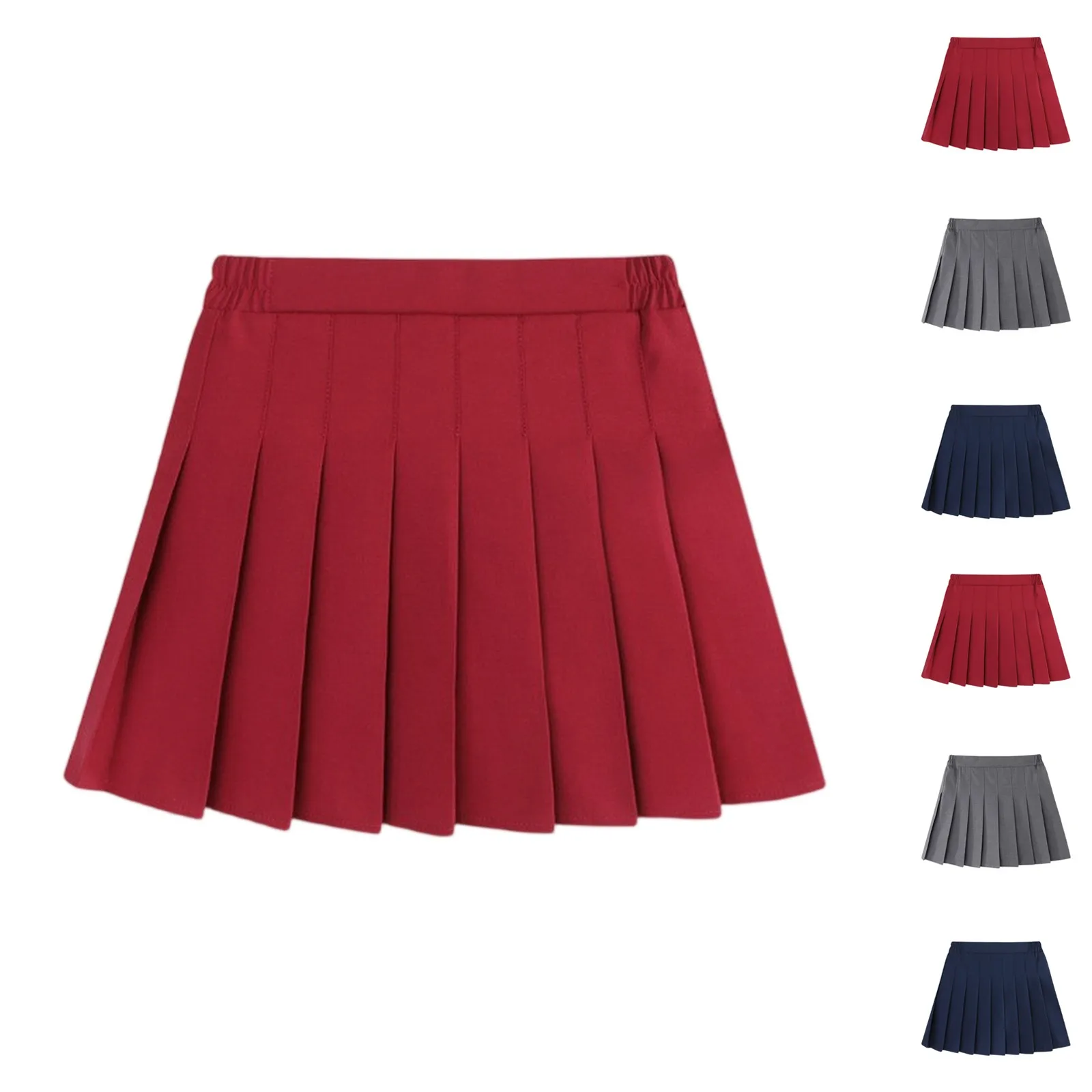 Children Summer Skirts With Shorts Kids A Line High Waist Mini Dress Girls Black White Red Pleated Skirt Student Uniform Skirts