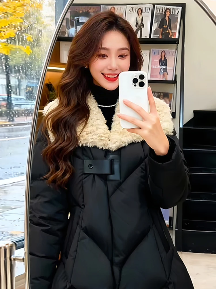 

Ele Luxury Casual Women's Cotton Jaet Faionable Loose Fit Agel Design Winter Commute Sle Pure Color Blo Decora...