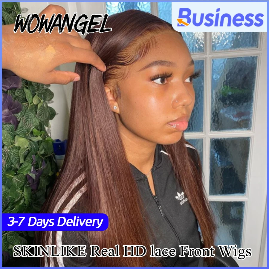 Wow Angel Chocolate Brown Colored 13x6 HD Lace Front Wig Straight Wigs Glueless Human Hair Wig Weargo Wig Melt Skin For Woman